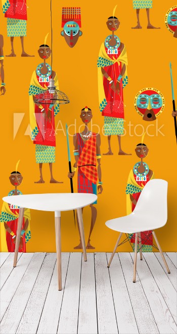 Bild på Ouple of maasai in traditional dress Seamless Background pattern